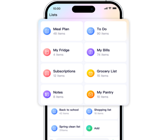 WiseList app showing multiple features