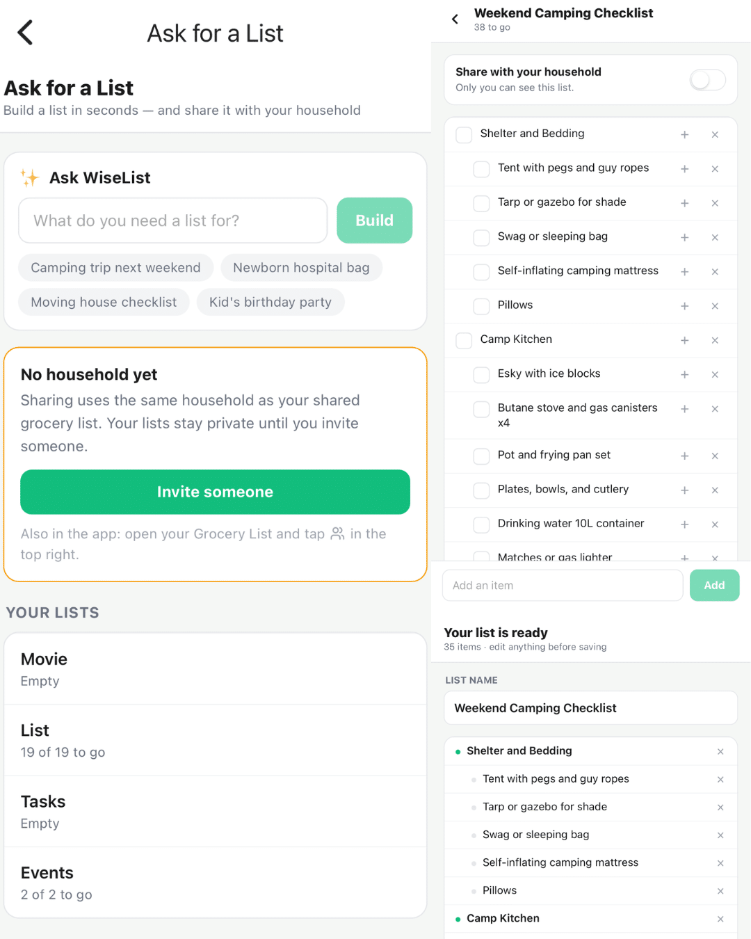 ask for a list